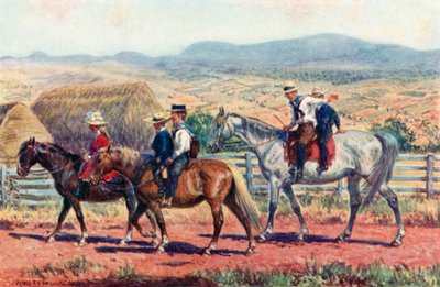 Australian children riding to school by Percy F.S. (after) Spence