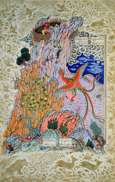 Zal being rescued by the mythical Simurgh, from a copy of the Shahnama by Persian School