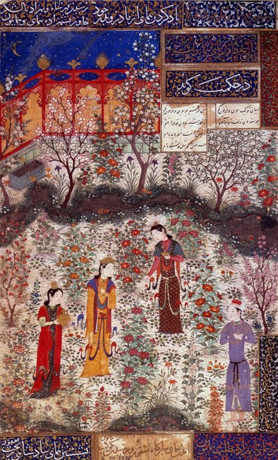 First interview of Prince Houmay and Princess Houmayoun of China. Miniature from a poem by Kuradjou Kirmani by the school of Herat (1430). Iran. Decorative Arts, Paris by Persian School