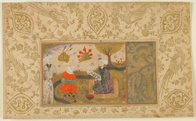 A Woman Converses with a Seated Man by a Stream by Persian School