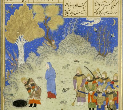 Detail: Rustam rescues Bizhan from the pit, illustration from the Shahnama (Book of Kings), by Abul-Qasim Mansur Firdawsi, 1444 by Persian School