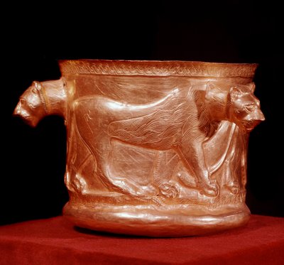 Persian Art: Gold Cup Decorated with Three Lions by Persian School