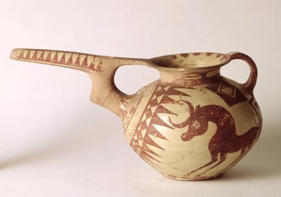 Spouted vessel with decorative patterns symbolising the sun and the moon, from Sialk, Iran, 1st millennium BC by Persian School