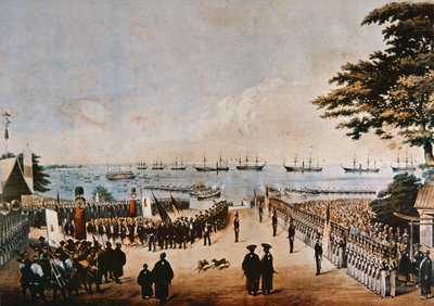 Commodore Perry lands in Japan to meet the Imperial Commissioners at Yokohama, 8th March 1854 by Peter Bernhard Wilhelm Heine