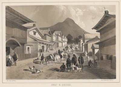Street in Hakodadi, litho by Sarony and Co. by Peter Bernhard Wilhelm Heine