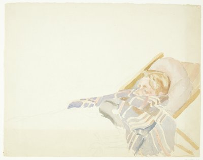 Young Man Wrapped in Plaid, Lying in a Deck Chair by Peter Hansen