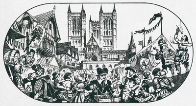 A Fair Taking Place in a Street in Front of Lincoln Cathedral by Peter Jackson