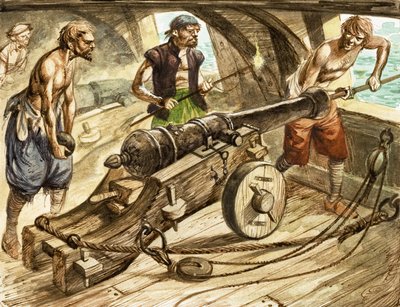 Cannon Crew Aboard a Sailing Ship by Peter Jackson