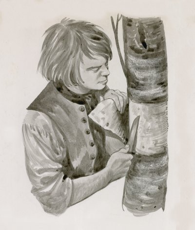 George Washington Peeling Bark from a Tree to Write On by Peter Jackson