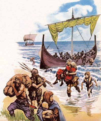 Saxons arriving in Britain in the long-boats from Germany by Peter Jackson