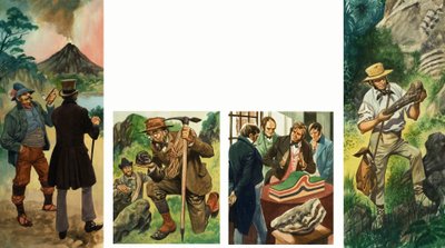 Unidentified sequence of illustrations depicting geological exploration by Peter Jackson