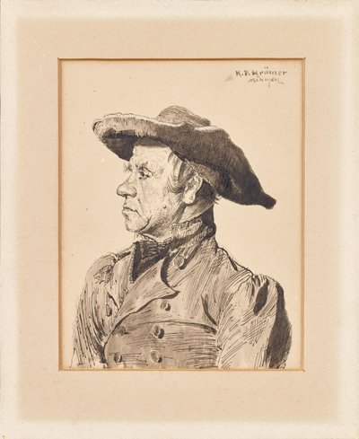Bust of a Man in Frock Coat and Wide-Brimmed Hat by Peter K. Krämer