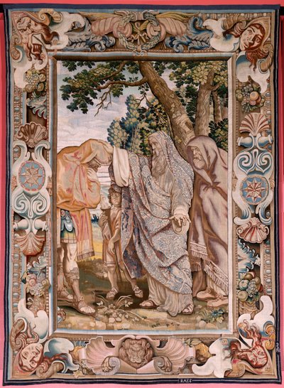 Flemish tapestry. Series History of the consul Decius Mus. Valerius blesses Decius. Fourth tapestry in the series. Model PP Rubens. Manufacture Jan Raes II, Brussels. Ca 1620-1629. Fabric Gold, silver, silk and wool. Size 405 x 330 cm. Location Royal Palac by Peter Paul (after) Rubens