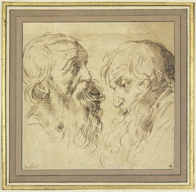 Study Sheet: Two Bearded Heads in Profile to the Right and Left by Peter Paul Rubens