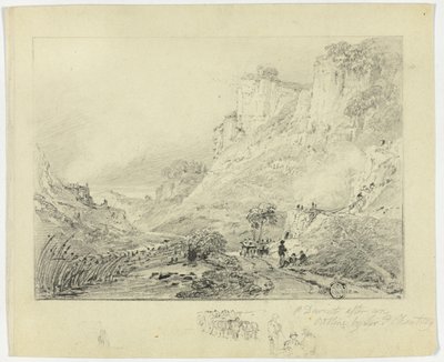 Figures and Horse Cart in Landscape with Cliffs by Peter de Wint