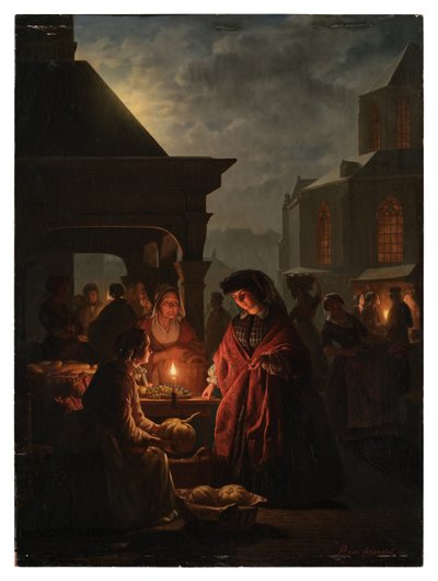 The Groenmarkt in The Hague at Night by Petrus van Schendel