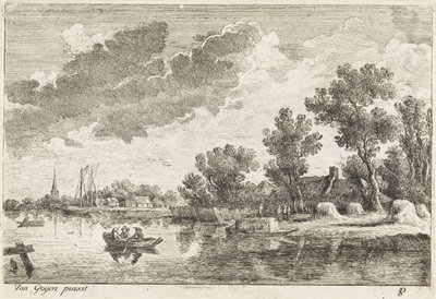 River Landscape with Rowboat by Philippe Lambert Joseph Spruyt