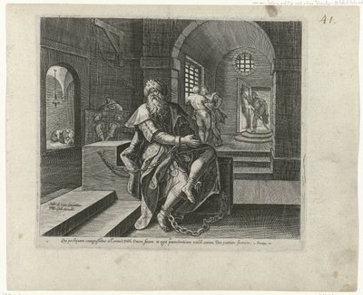 King Manasseh in Prison by Philips Galle (attributed to workshop of)