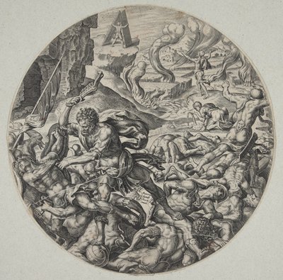 Samson Smiting the Philistines with the Jawbone of an Ass by Philips Galle