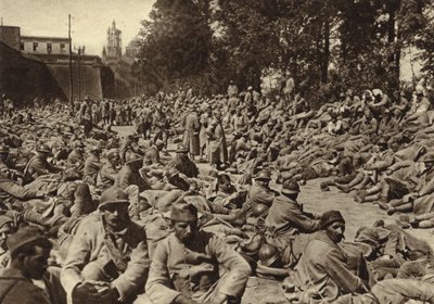 Collection point in the citadel of Laon, France, for French prisoners captured in the German Spring Offensive, World War I by Photographer German