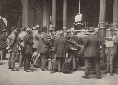 Hyperinflation in Weimar Germany: members of the public queuing outside the Reichsbank in Berlin with suitcases to carry their money, July 1923 by Photographer German