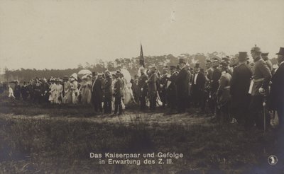 Kaiser Wilhelm II and Empress Victoria Augusta of Germany and Their Entourage Awaiting the Arrival of Zeppelin LZ III by Photographer German