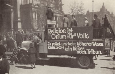 Lorry daubed with Communist slogans on the streets of Berlin, Germany by Photographer German