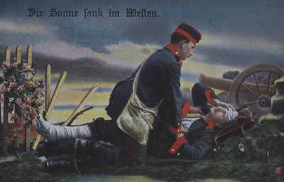 The Sun Set in the West: A German Soldier Comforting His Dying Comrade on the Battlefield by Photographer German