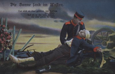 The Sun Set in the West: A German Soldier Comforting His Dying Comrade on the Battlefield by Photographer German