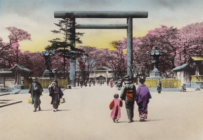 Japan, c.1912: The Enormous Bronze Torii for Shokonsha or spirit invoking Shrine for dead soldiers in national troubles, Tokyo by Photographer Japanese
