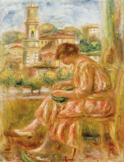 Woman at the Window with a View of Old Nice by Pierre Auguste Renoir