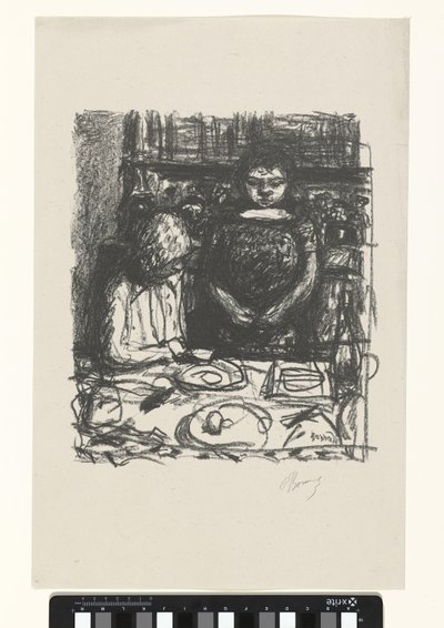 Seated Man at Table with Meal and Standing Woman by Pierre Bonnard