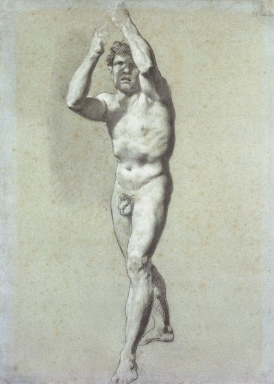 Study of a man, with two arms raised over the head, turned slightly to the left by Pierre Paul Prudhon
