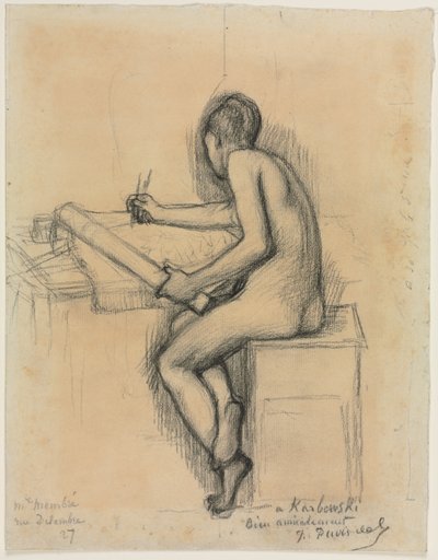 Study of a Seated Nude Female Model Drawing by Pierre Puvis de Chavannes