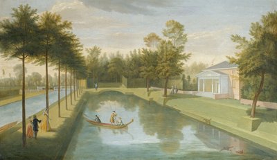 View of the Temple by the water, with the basin and long canal, Chiswick Villa by Pieter Andreas Rysbrack