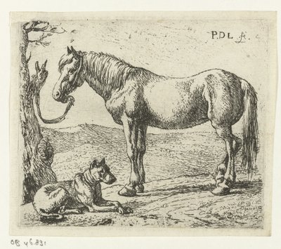 Horse and Dog in a Meadow (series title: Horses) by Pieter Bodding van Laer