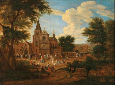 Busy Market Square in a Town by Pieter Bout