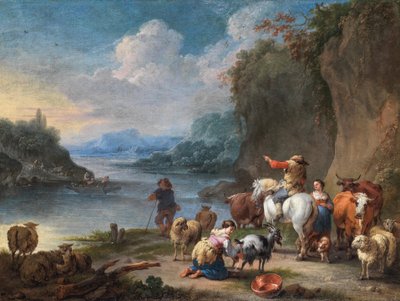 Drovers and Their Herd Resting Beside a River by Pieter Bout