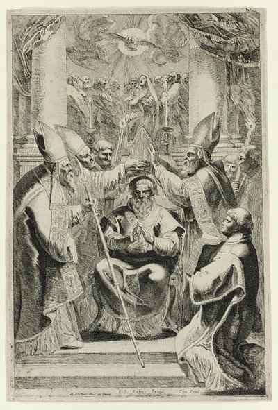 Consecration of the Bishop of Noyon with Scene of Pentecost Above by Pieter Claesz. Soutman