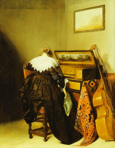 A Seated Lady Seen from Behind before a Virginal by Pieter Codde