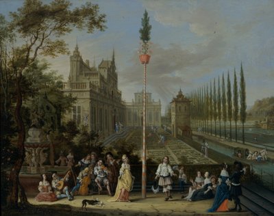 Figures Dancing Around a Maypole, in the Grounds of a Castle by Peeter Gijsels