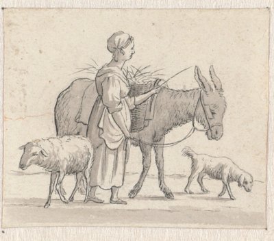 Woman with Donkey, Sheep, and Dog by Pieter de Goeje