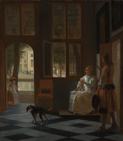 Man Handing a Letter to a Woman in the Entrance Hall of a House by Pieter de Hooch