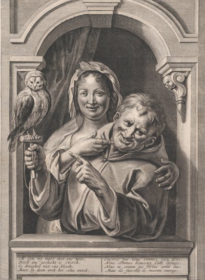 A Fool with an Owl and a Woman at a Window, 17th Century by Pieter de Jode II