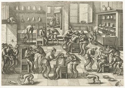 Barbers and Surgeons Shop (Apenspel series) by Pieter van der Borcht (I)