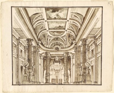 Fantasy of a Great Hall with Basketweave Columns by Pietro Gonzaga