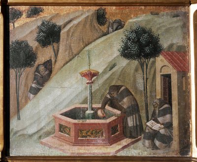Altarpiece of Carmel: A Hermit with the Fountain of Elijah (Detail) by Pietro Lorenzetti