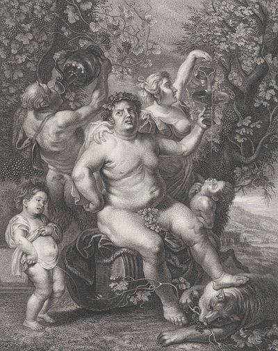 Bacchus Seated on a Barrel in Front of Grapevines, with Bacchantes, Satyrs, and Children, 1758 by Pietro Peiroleri