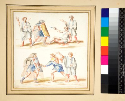 Copy of a Mosaic of a Fight Between a Secutor and a Retiarius by Pietro Santi Bartoli