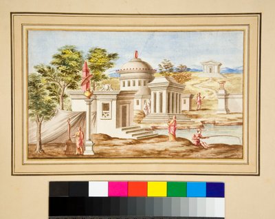 Large design of a wall with paintings by Pietro Santi Bartoli